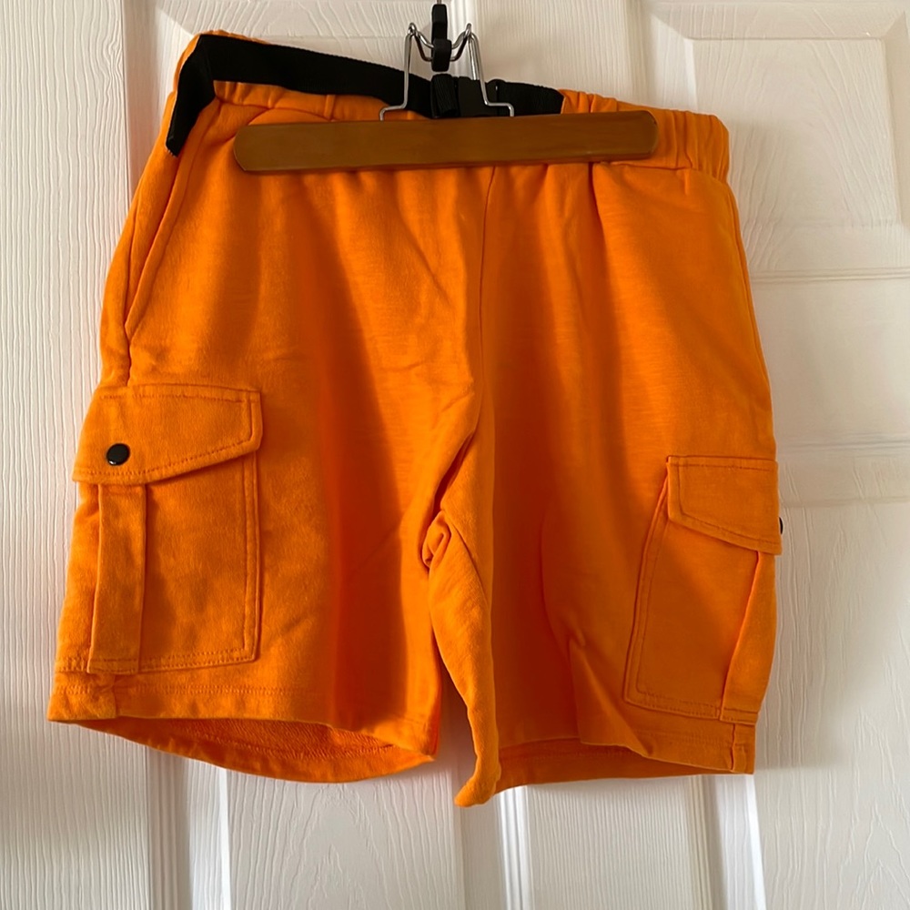 Bp bright orange cargo shorts festival edm summer neon be proud pride